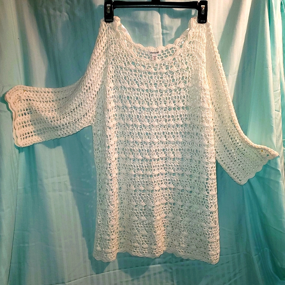 Westport Off-the-Shoulder White Crochet Sweater